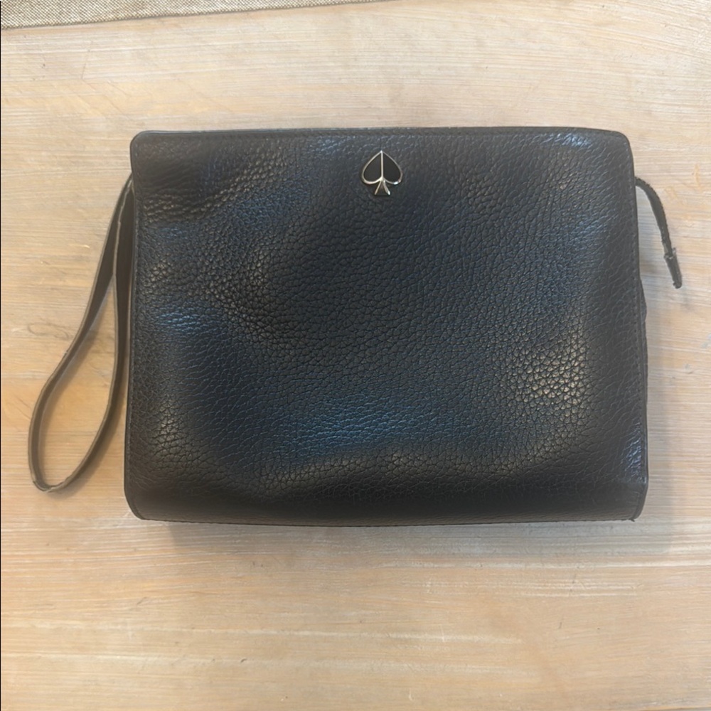 Kate Spade Black Polly Leather Wristlet with Gold Accent